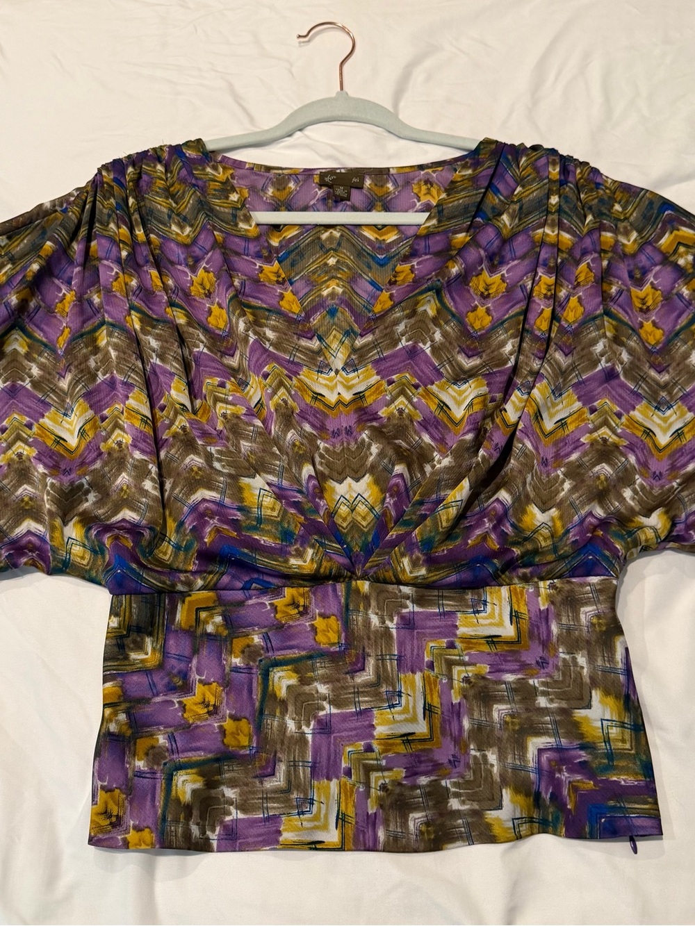 Anthropologie Fei Women’s Purple Multi-Print V-Neck Blouse